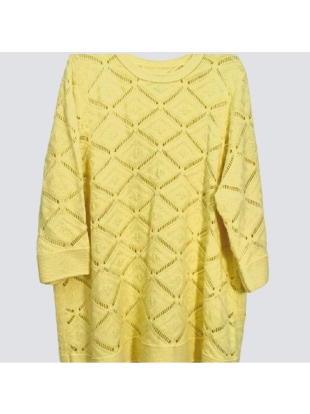 Women's Avenue Pale Yellow Knit Short Sleeve Sweater 26/28